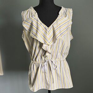 Banana Republic Yellow and White Ruffle Blouse